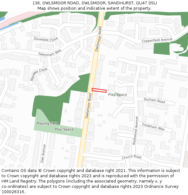 136, OWLSMOOR ROAD, OWLSMOOR, SANDHURST, GU47 0SU: Location map and indicative extent of plot