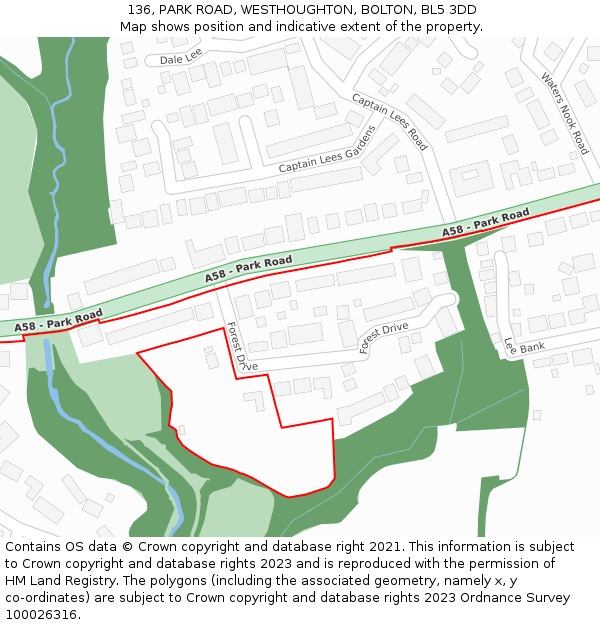 136, PARK ROAD, WESTHOUGHTON, BOLTON, BL5 3DD: Location map and indicative extent of plot