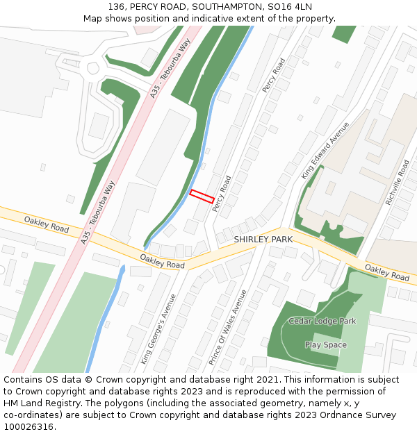 136, PERCY ROAD, SOUTHAMPTON, SO16 4LN: Location map and indicative extent of plot