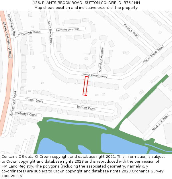 136, PLANTS BROOK ROAD, SUTTON COLDFIELD, B76 1HH: Location map and indicative extent of plot