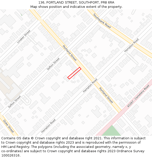 136, PORTLAND STREET, SOUTHPORT, PR8 6RA: Location map and indicative extent of plot