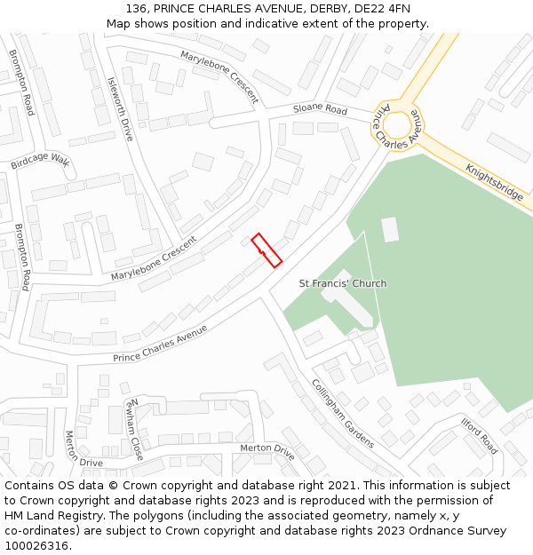 136, PRINCE CHARLES AVENUE, DERBY, DE22 4FN: Location map and indicative extent of plot