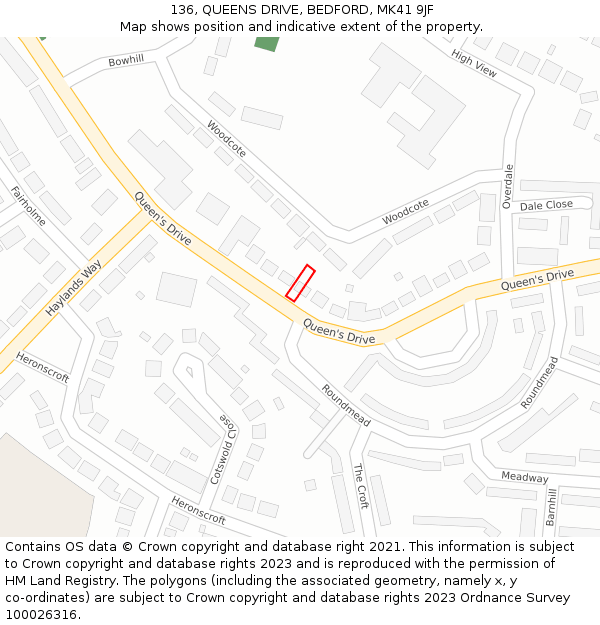 136, QUEENS DRIVE, BEDFORD, MK41 9JF: Location map and indicative extent of plot