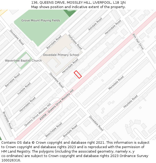 136, QUEENS DRIVE, MOSSLEY HILL, LIVERPOOL, L18 1JN: Location map and indicative extent of plot