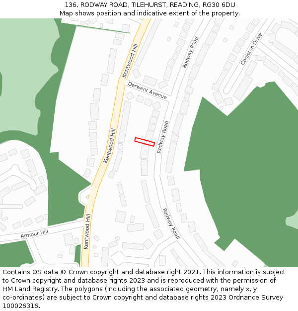 136, RODWAY ROAD, TILEHURST, READING, RG30 6DU: Location map and indicative extent of plot