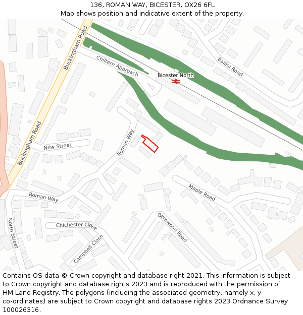 136, ROMAN WAY, BICESTER, OX26 6FL: Location map and indicative extent of plot