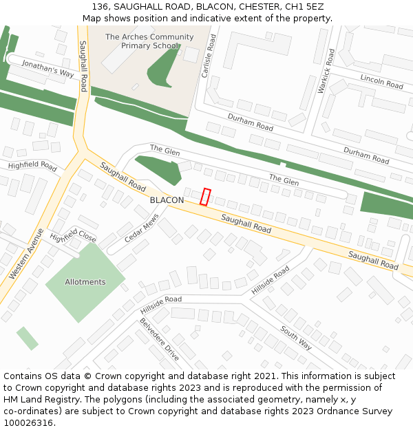 136, SAUGHALL ROAD, BLACON, CHESTER, CH1 5EZ: Location map and indicative extent of plot