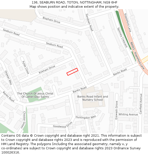 136, SEABURN ROAD, TOTON, NOTTINGHAM, NG9 6HF: Location map and indicative extent of plot