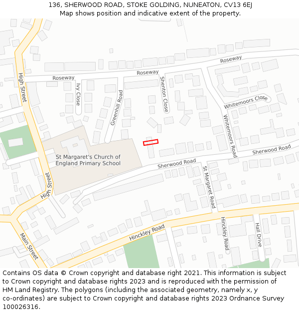 136, SHERWOOD ROAD, STOKE GOLDING, NUNEATON, CV13 6EJ: Location map and indicative extent of plot