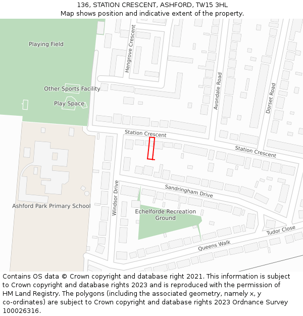 136, STATION CRESCENT, ASHFORD, TW15 3HL: Location map and indicative extent of plot