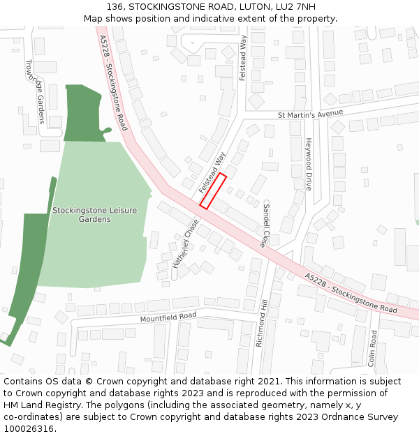 136, STOCKINGSTONE ROAD, LUTON, LU2 7NH: Location map and indicative extent of plot