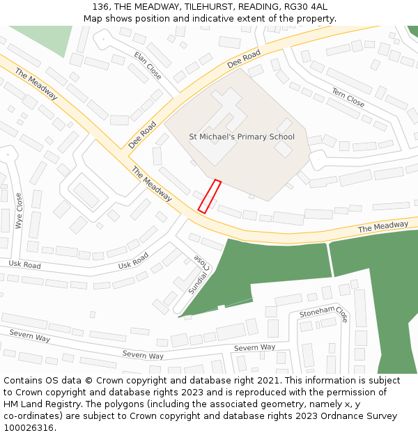 136, THE MEADWAY, TILEHURST, READING, RG30 4AL: Location map and indicative extent of plot