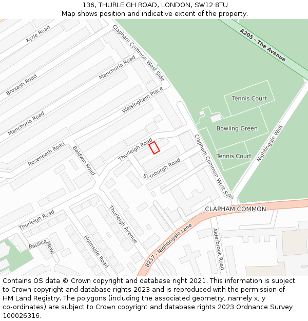 136, THURLEIGH ROAD, LONDON, SW12 8TU: Location map and indicative extent of plot