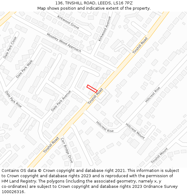 136, TINSHILL ROAD, LEEDS, LS16 7PZ: Location map and indicative extent of plot