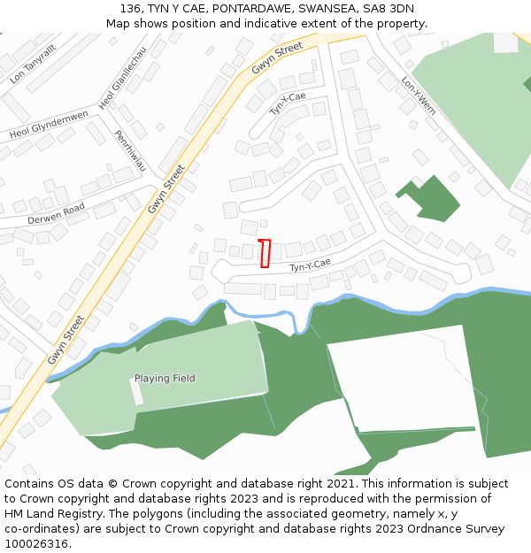 136, TYN Y CAE, PONTARDAWE, SWANSEA, SA8 3DN: Location map and indicative extent of plot