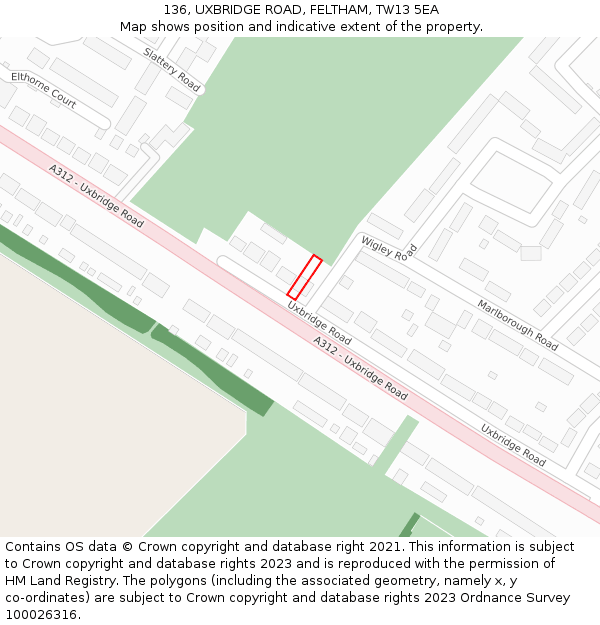 136, UXBRIDGE ROAD, FELTHAM, TW13 5EA: Location map and indicative extent of plot