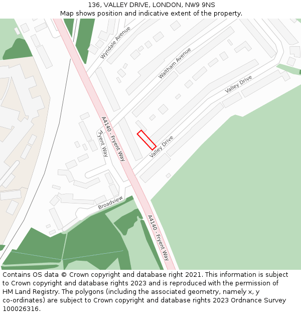 136, VALLEY DRIVE, LONDON, NW9 9NS: Location map and indicative extent of plot