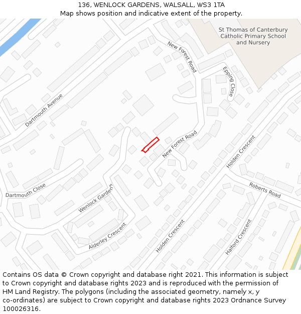 136, WENLOCK GARDENS, WALSALL, WS3 1TA: Location map and indicative extent of plot