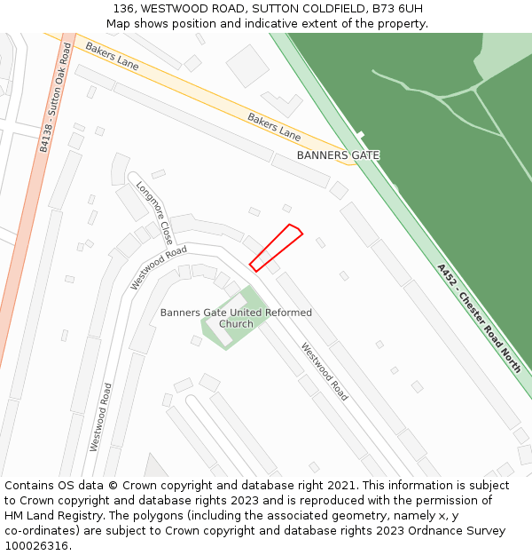 136, WESTWOOD ROAD, SUTTON COLDFIELD, B73 6UH: Location map and indicative extent of plot
