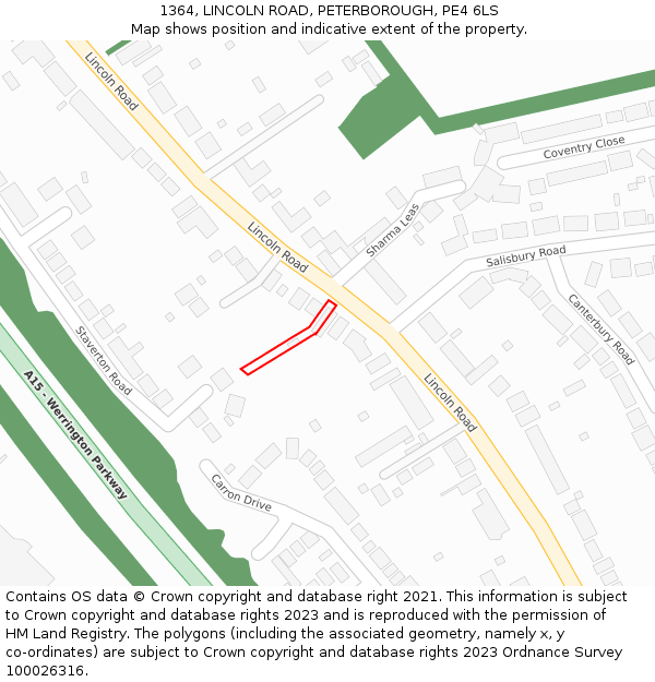 1364, LINCOLN ROAD, PETERBOROUGH, PE4 6LS: Location map and indicative extent of plot
