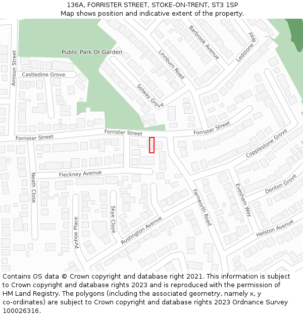 136A, FORRISTER STREET, STOKE-ON-TRENT, ST3 1SP: Location map and indicative extent of plot