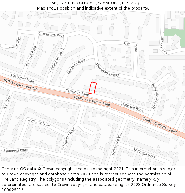 136B, CASTERTON ROAD, STAMFORD, PE9 2UQ: Location map and indicative extent of plot