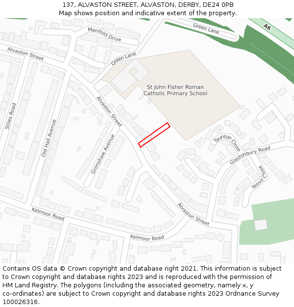 137, ALVASTON STREET, ALVASTON, DERBY, DE24 0PB: Location map and indicative extent of plot