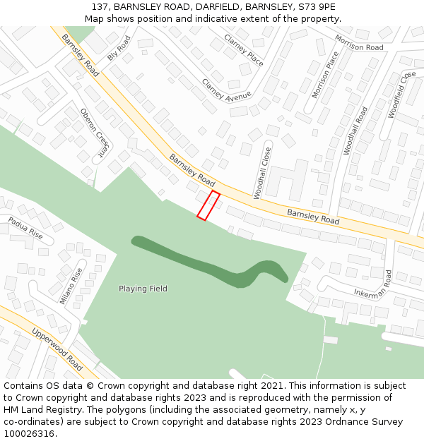 137, BARNSLEY ROAD, DARFIELD, BARNSLEY, S73 9PE: Location map and indicative extent of plot