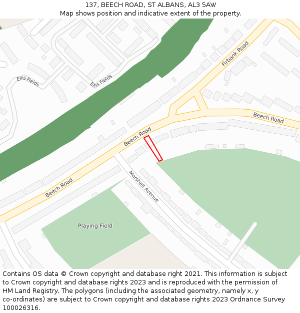 137, BEECH ROAD, ST ALBANS, AL3 5AW: Location map and indicative extent of plot