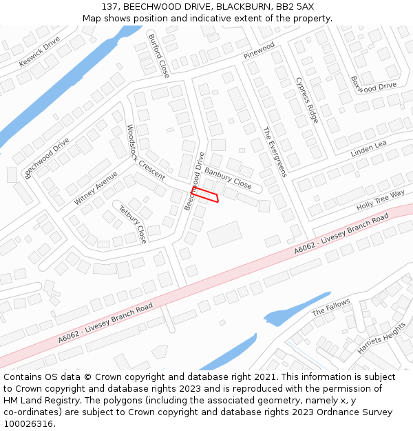 137, BEECHWOOD DRIVE, BLACKBURN, BB2 5AX: Location map and indicative extent of plot