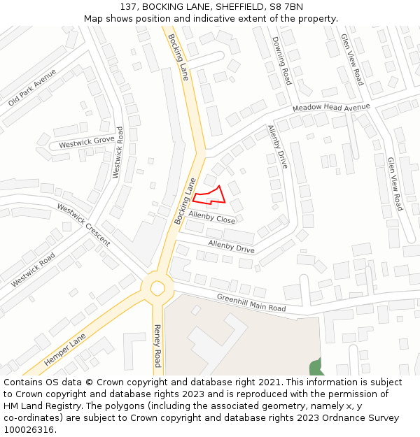 137, BOCKING LANE, SHEFFIELD, S8 7BN: Location map and indicative extent of plot