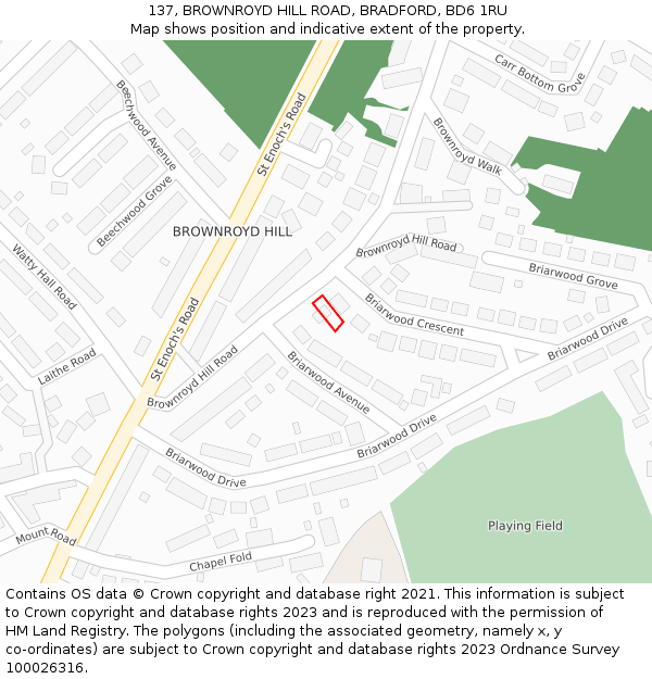 137, BROWNROYD HILL ROAD, BRADFORD, BD6 1RU: Location map and indicative extent of plot