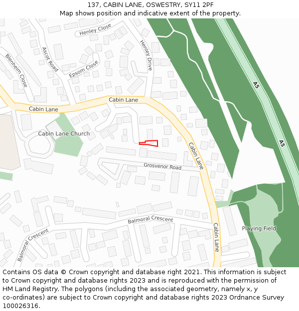 137, CABIN LANE, OSWESTRY, SY11 2PF: Location map and indicative extent of plot