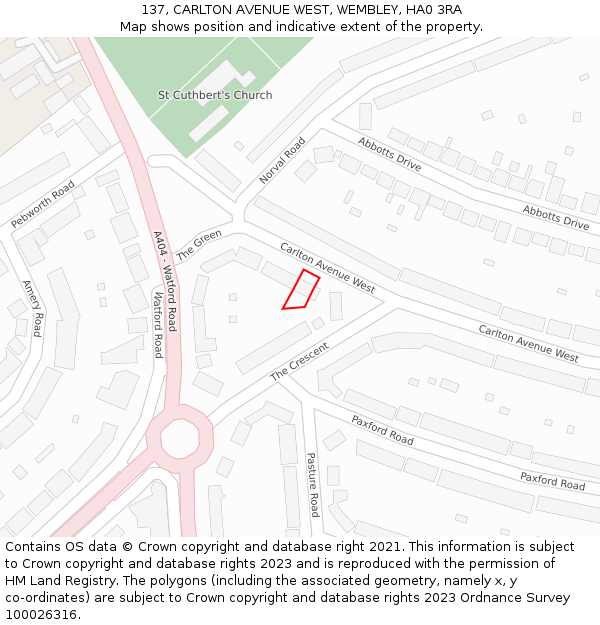 137, CARLTON AVENUE WEST, WEMBLEY, HA0 3RA: Location map and indicative extent of plot