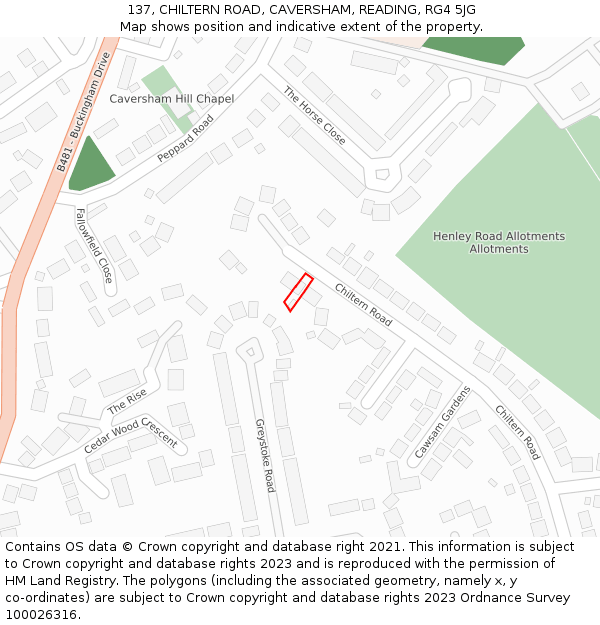 137, CHILTERN ROAD, CAVERSHAM, READING, RG4 5JG: Location map and indicative extent of plot
