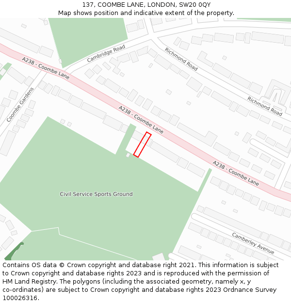 137, COOMBE LANE, LONDON, SW20 0QY: Location map and indicative extent of plot