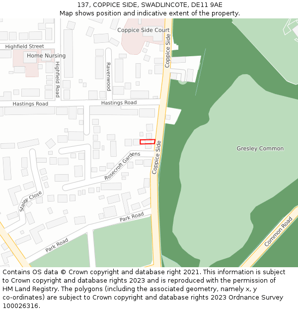 137, COPPICE SIDE, SWADLINCOTE, DE11 9AE: Location map and indicative extent of plot