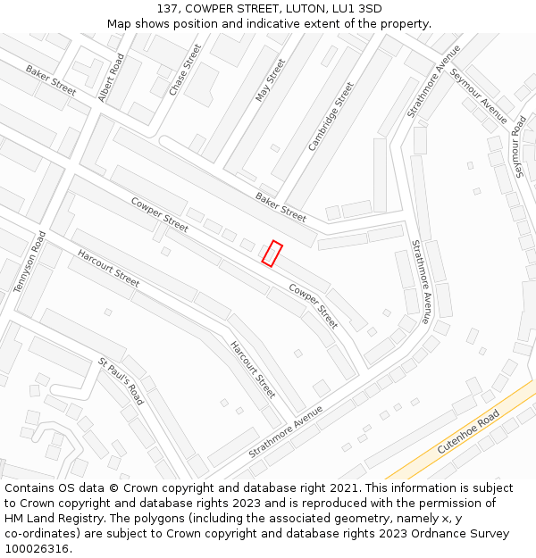 137, COWPER STREET, LUTON, LU1 3SD: Location map and indicative extent of plot