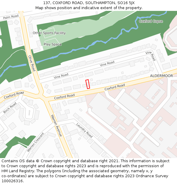 137, COXFORD ROAD, SOUTHAMPTON, SO16 5JX: Location map and indicative extent of plot