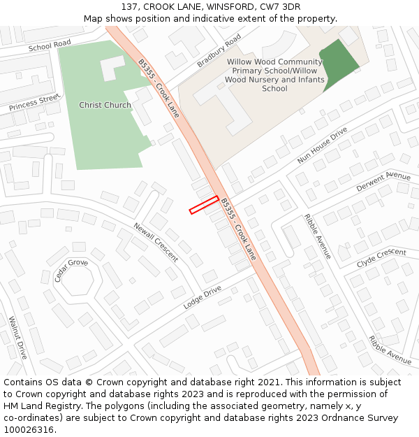 137, CROOK LANE, WINSFORD, CW7 3DR: Location map and indicative extent of plot