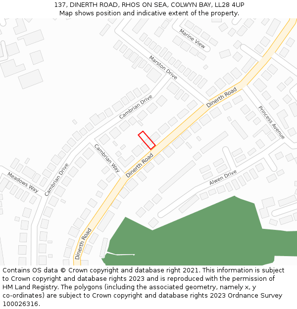137, DINERTH ROAD, RHOS ON SEA, COLWYN BAY, LL28 4UP: Location map and indicative extent of plot