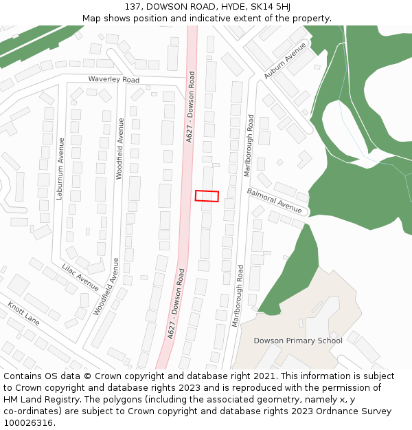 137, DOWSON ROAD, HYDE, SK14 5HJ: Location map and indicative extent of plot