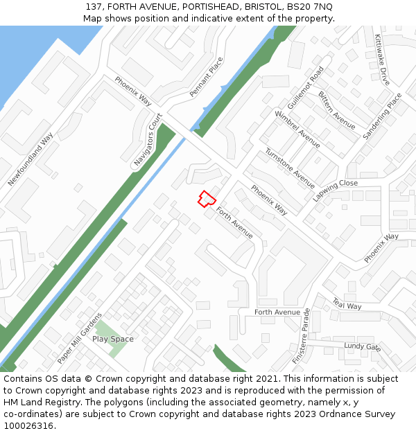 137, FORTH AVENUE, PORTISHEAD, BRISTOL, BS20 7NQ: Location map and indicative extent of plot