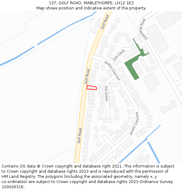 137, GOLF ROAD, MABLETHORPE, LN12 1EZ: Location map and indicative extent of plot