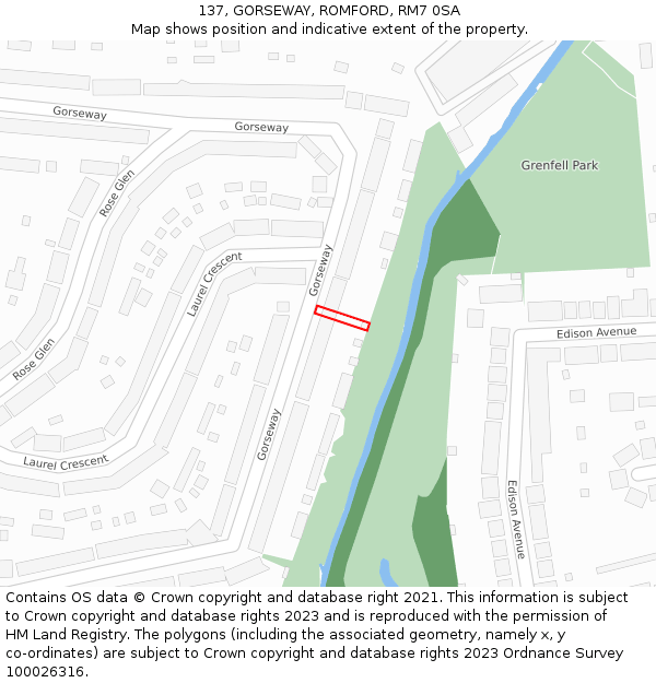 137, GORSEWAY, ROMFORD, RM7 0SA: Location map and indicative extent of plot