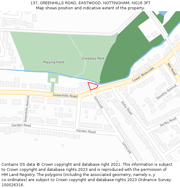 137, GREENHILLS ROAD, EASTWOOD, NOTTINGHAM, NG16 3FT: Location map and indicative extent of plot