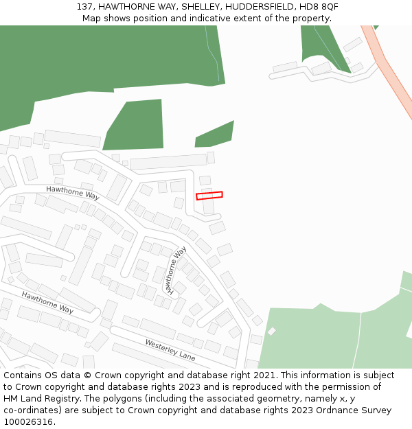 137, HAWTHORNE WAY, SHELLEY, HUDDERSFIELD, HD8 8QF: Location map and indicative extent of plot