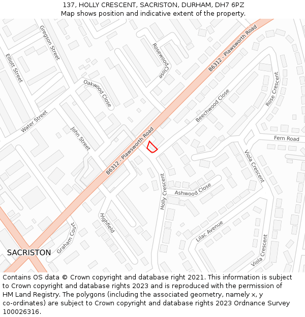 137, HOLLY CRESCENT, SACRISTON, DURHAM, DH7 6PZ: Location map and indicative extent of plot