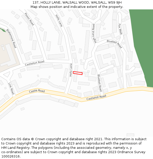 137, HOLLY LANE, WALSALL WOOD, WALSALL, WS9 9JH: Location map and indicative extent of plot