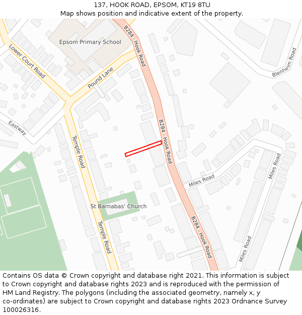 137, HOOK ROAD, EPSOM, KT19 8TU: Location map and indicative extent of plot